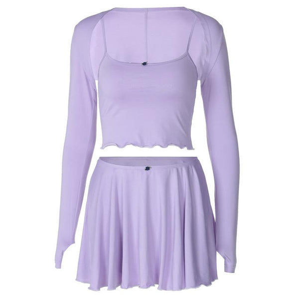 Ensemble 3 pièces avec gants à manches longues, haussement d'épaules et pantalon camisole 