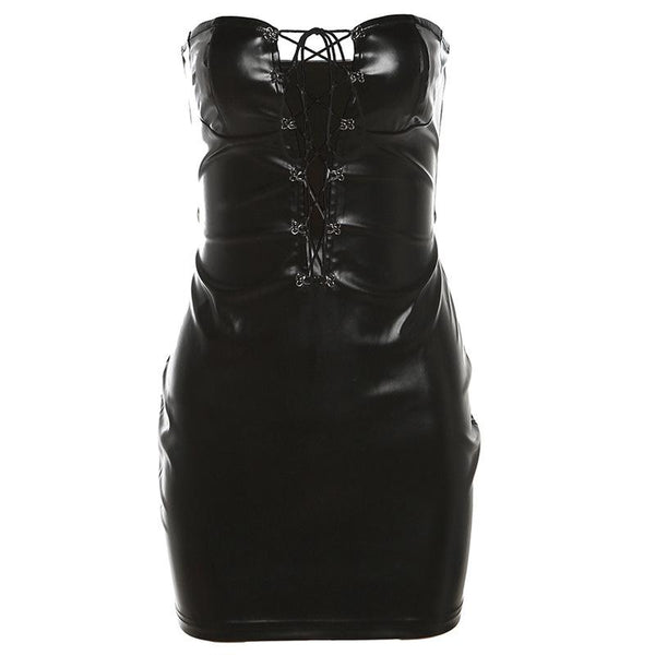 Mini-robe dos nu à lacets en cuir PU 