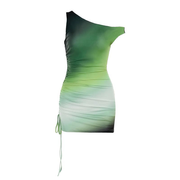 Mini-robe asymétrique à fronces et cordon de serrage 