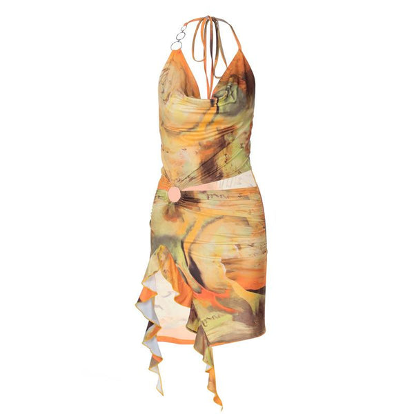 Mini-robe à volants et col bénitier imprimé licou 