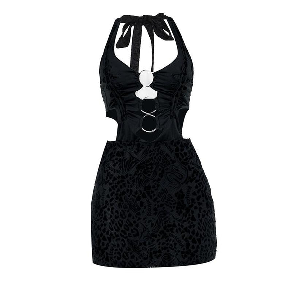 Mini-robe nouée à anneau en O et imprimé léopard 