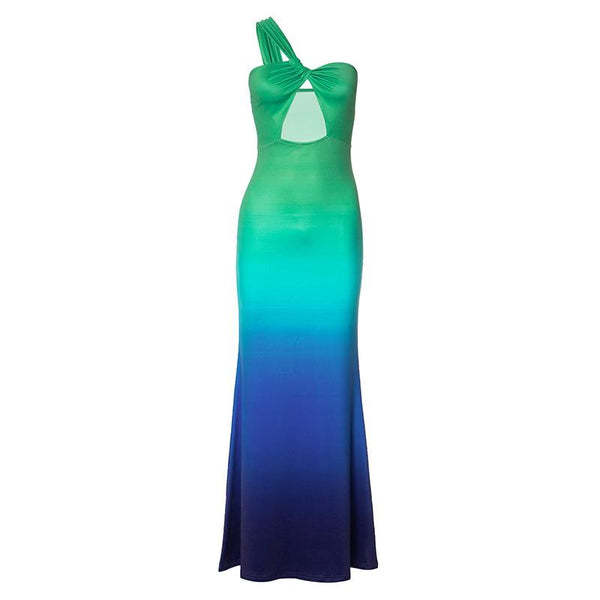 Robe longue froncée à une épaule et dégradé 