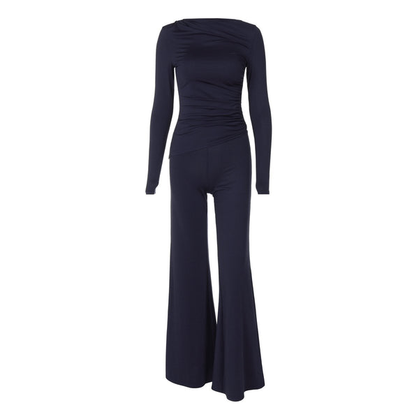 Ensemble pantalon taille haute froncé à manches longues 