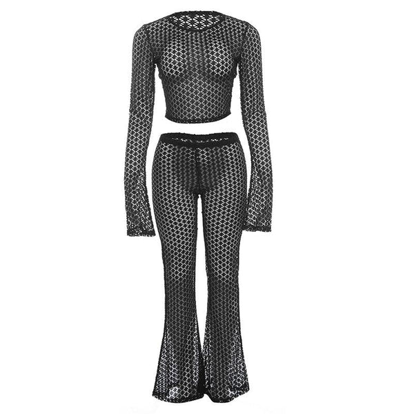 Ensemble pantalon court transparent à manches longues évasées 