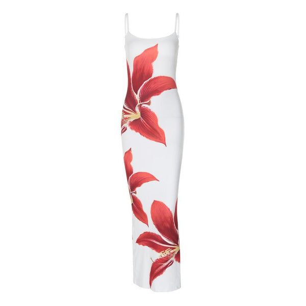 Robe longue à imprimé fleuri et fente contrastée 