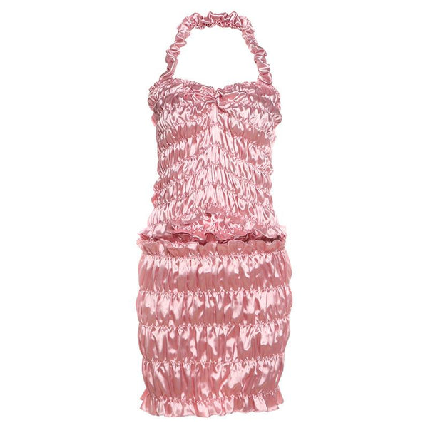Ensemble mini-jupe froncée avec cordon de serrage et dos nu 