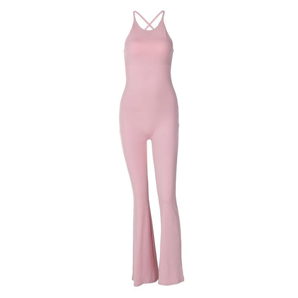 Combinaison camisole dos nu unie à col en U et dos croisé 