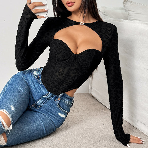 Haut bustier ajouré à col en cœur 