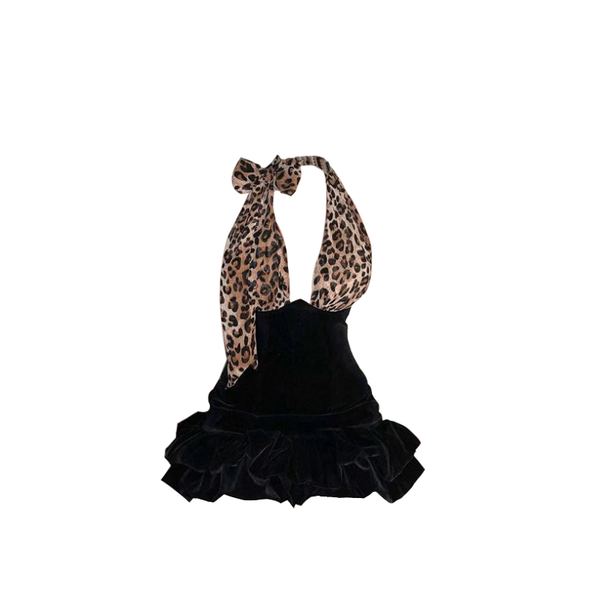 Mini-robe à col en V et imprimé léopard 