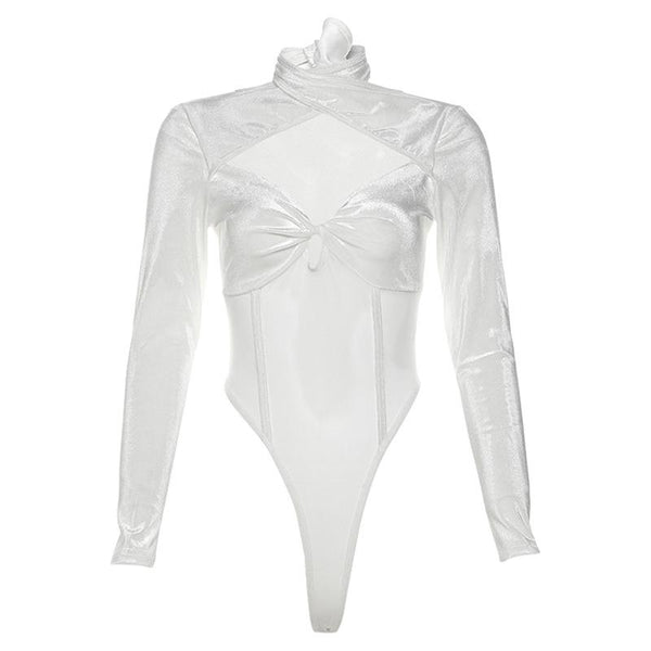 Body à manches longues en velours et maille patchwork à nouer soi-même 