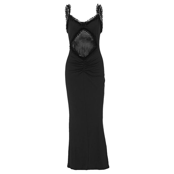 Robe midi à volants, décolleté en V, froncée et nœud papillon 