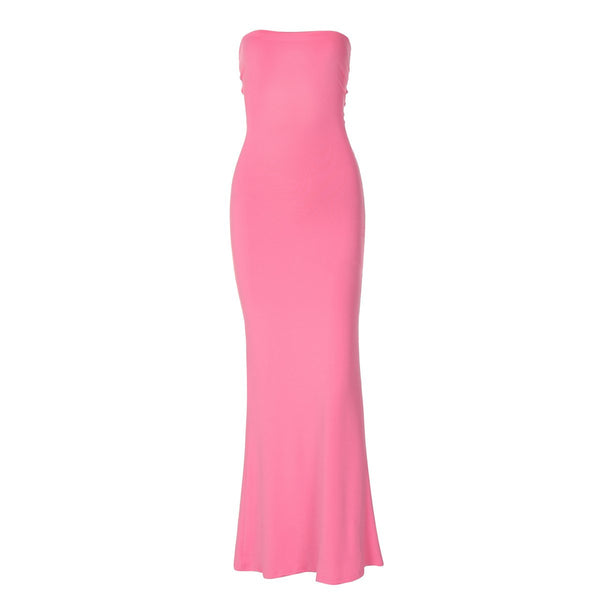 Robe longue tube unie à lacets et nœuds, dos nu 