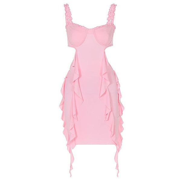 Robe courte à volants et décolleté en cœur 