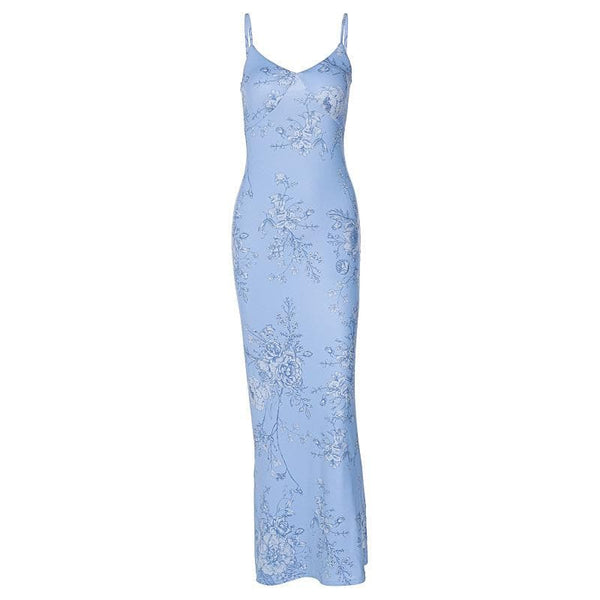 Robe longue camisole à imprimé floral et col en V contrasté 