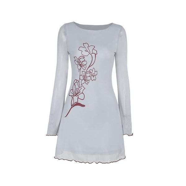 Mini-robe à volants et manches longues en maille à imprimé floral 