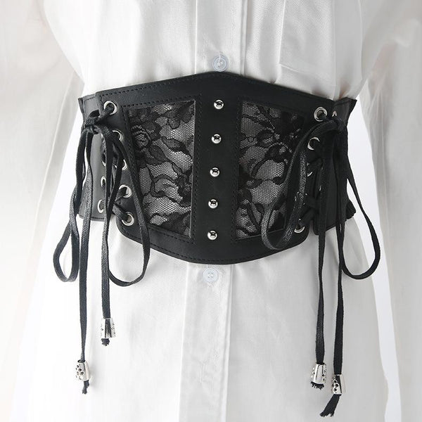 Corset patchwork en cuir PU à lacets