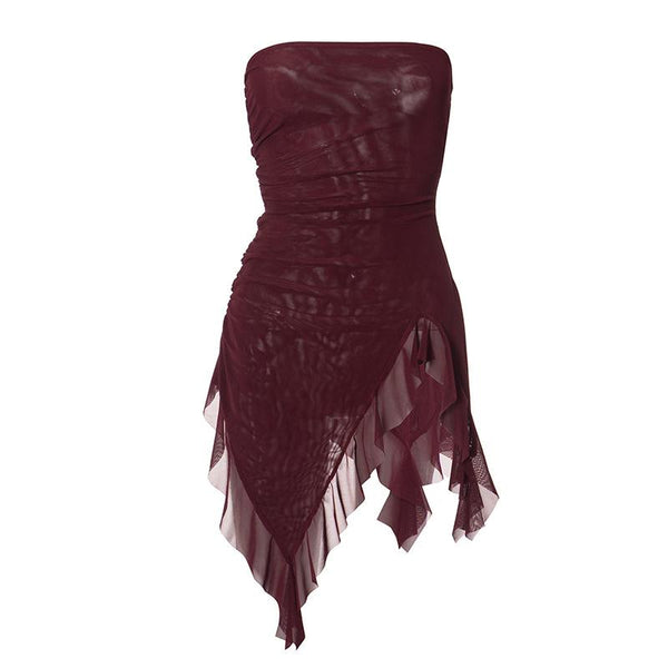 Robe tube froncée à volants en maille transparente | robe samba 