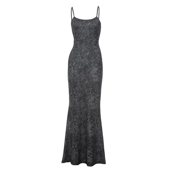 Robe longue camisole dos nu à imprimé col en U 