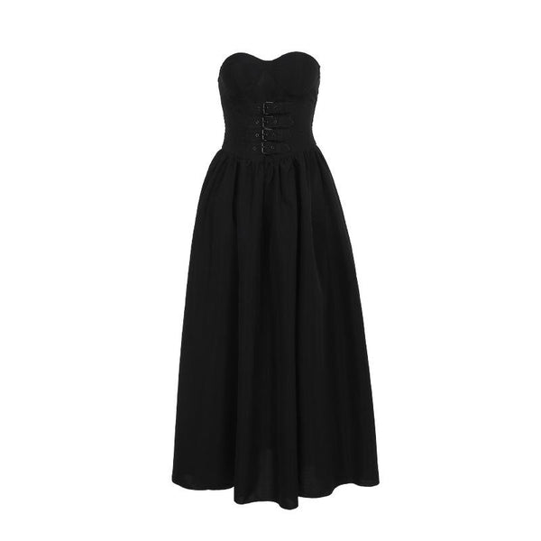 Robe mi-longue tube à col en cœur et smocks 