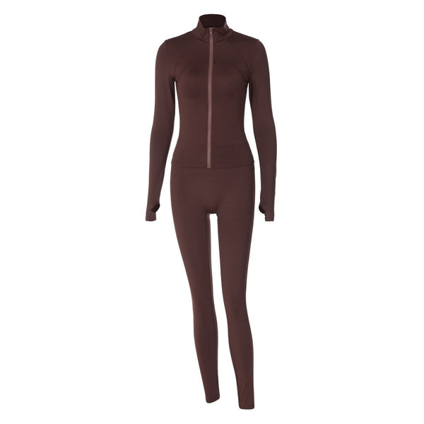 Ensemble pantalon zippé à manches longues et col haut 