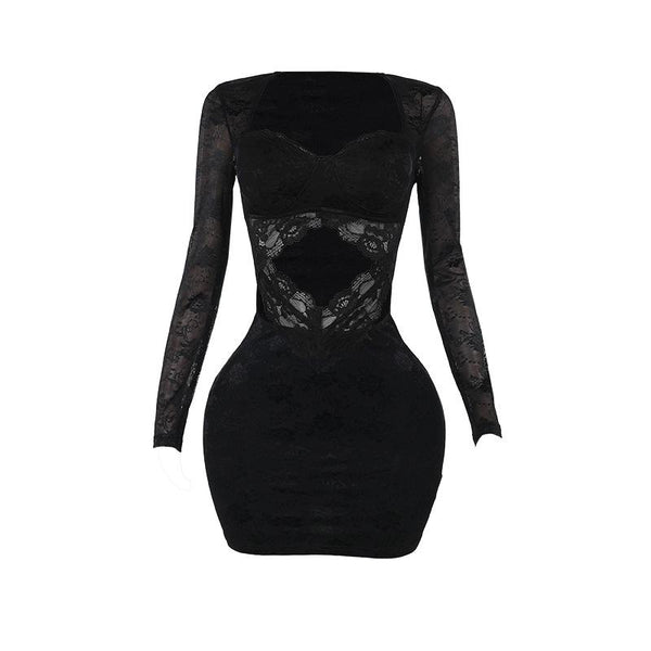 Mini-robe zippée à manches longues en dentelle ajourée 