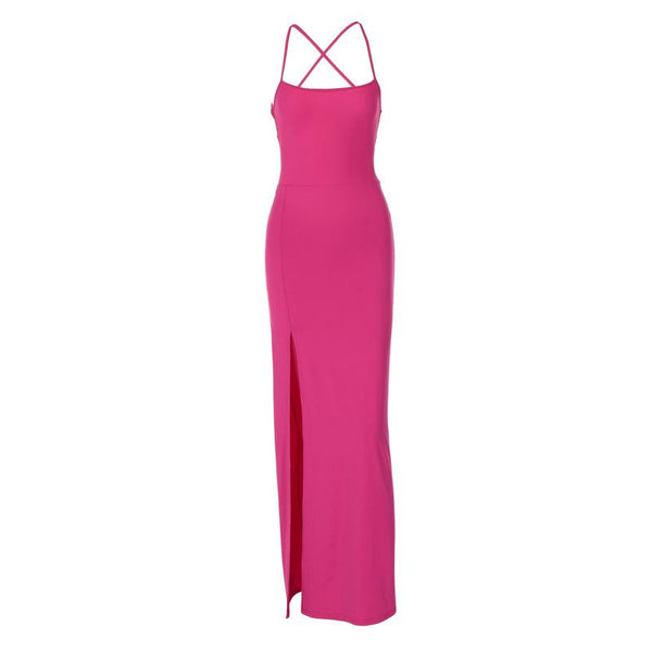 Robe longue à bretelles croisées et à fente haute | Robe de tango rouge | Robe rave noire 
