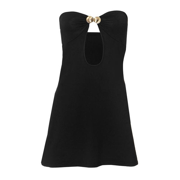 Mini-robe tube unie ajourée avec appliques en métal 