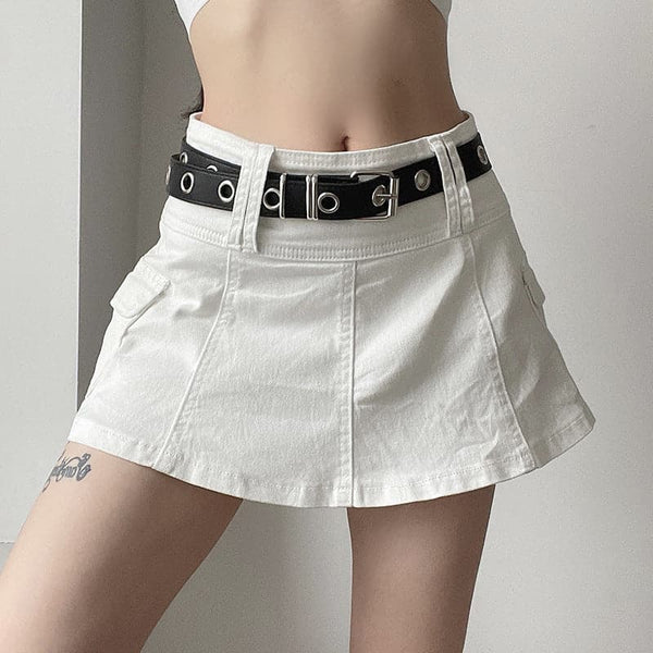 Jupe midi en jean taille moyenne unie avec poches cargo zippées 