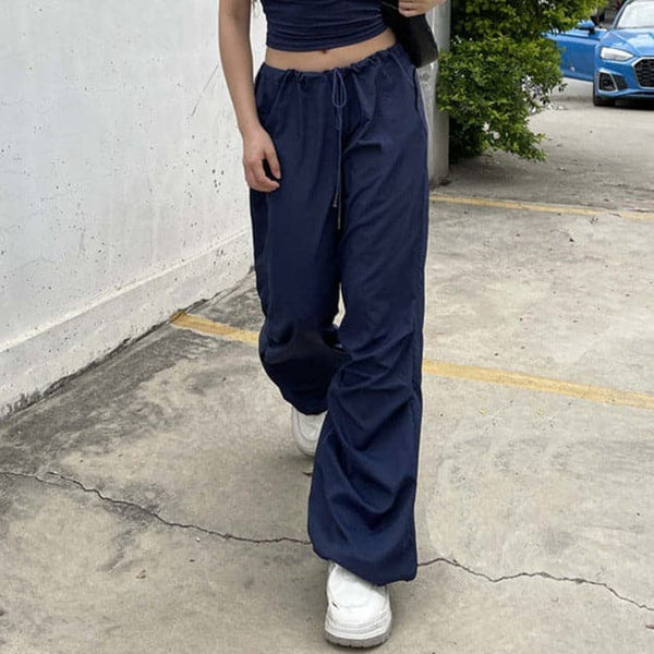 Pantalon ample à taille basse et poches à cordon de serrage 