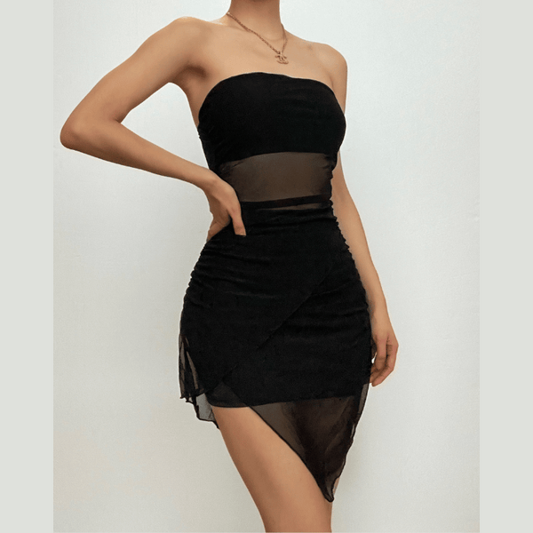 Mini-robe tube dos nu en maille irrégulière unie 