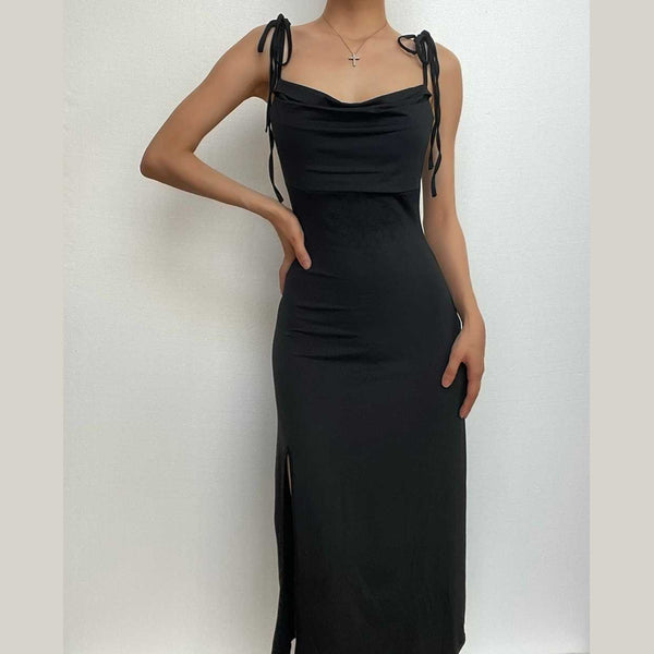 Robe midi froncée à col bénitier, dos nu, fente unie et nouée | robe tango rouge 