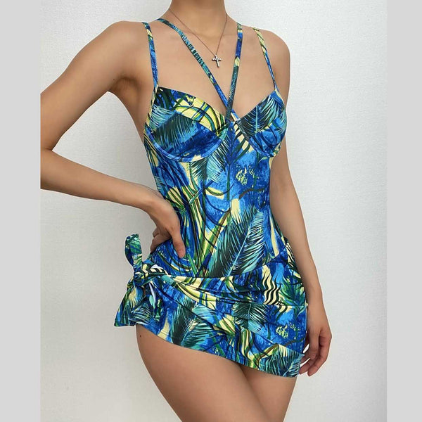 Maillot de bain une pièce rembourré à imprimé contrasté et croisé sur le devant