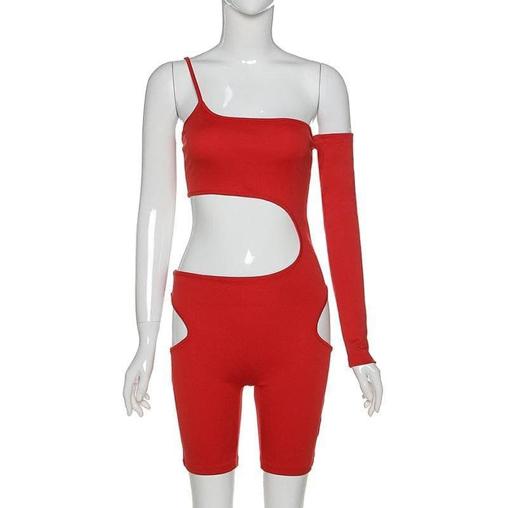 One shoulder asymmetrical hollow out romper - Halibuy