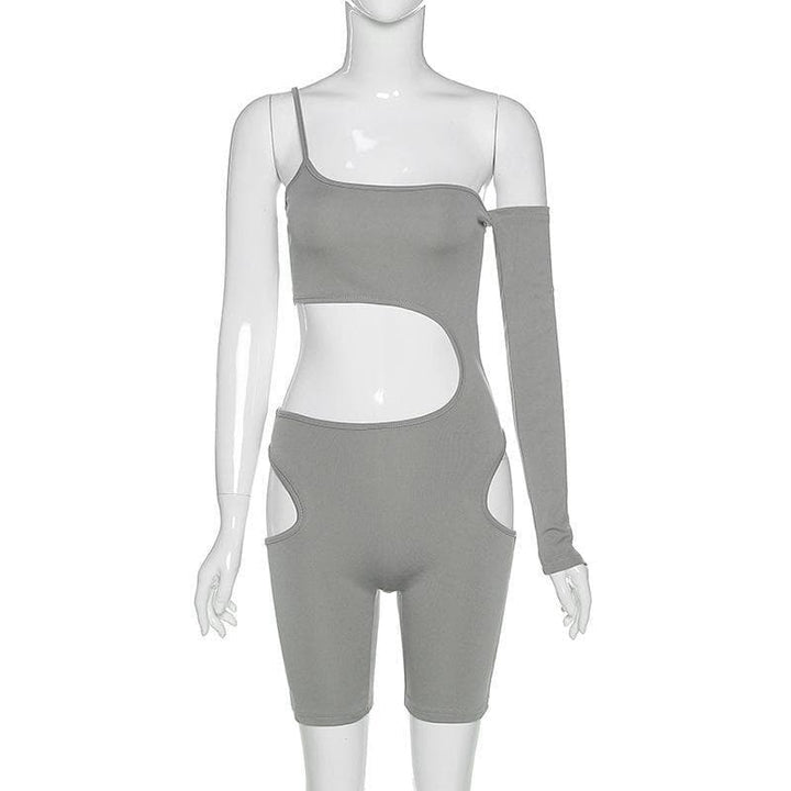 One shoulder asymmetrical hollow out romper - Halibuy