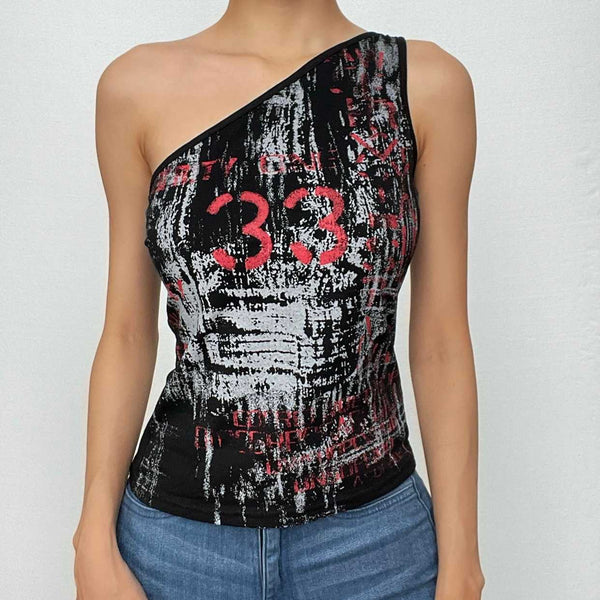 Haut asymétrique sans manches à imprimé contrasté irrégulier 