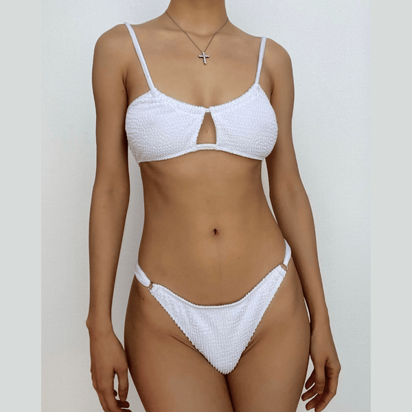 Hollow out textured solid cami bikini swimwear