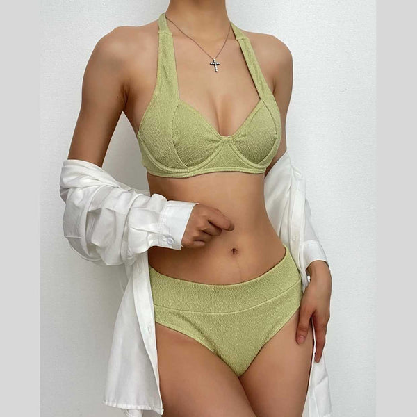 Maillot de bain bikini rembourré à nouer et à texture unie
