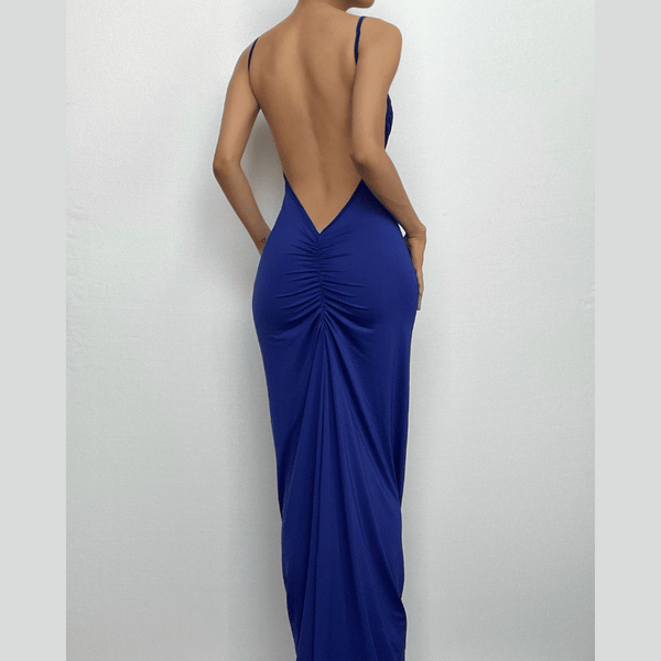 Ruched solid backless cowl neck cami maxi dress  | red tango dress