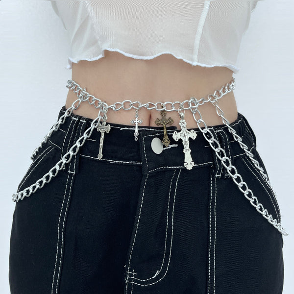 Chaîne de taille superposée avec pendentif en croix 