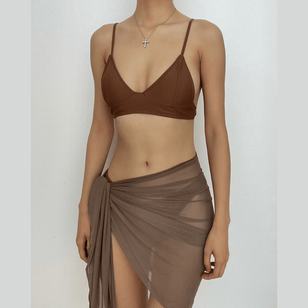 Maillot de bain 3 pièces dos nu en maille unie à nouer