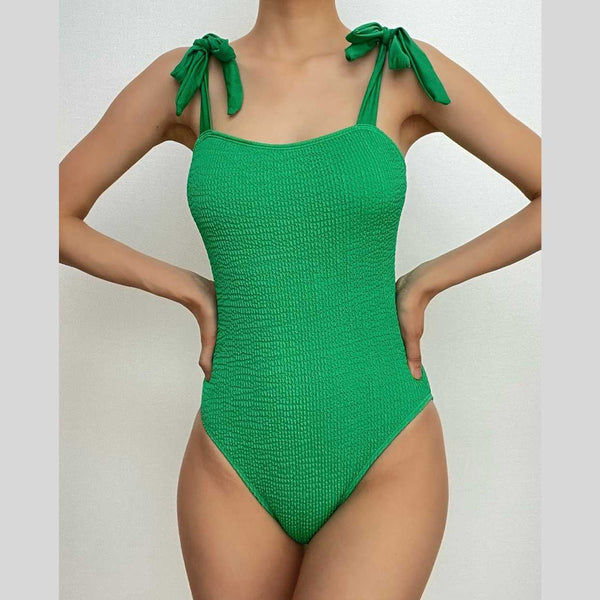 Maillot de bain une pièce texturé à nouer soi-même et dos nu uni