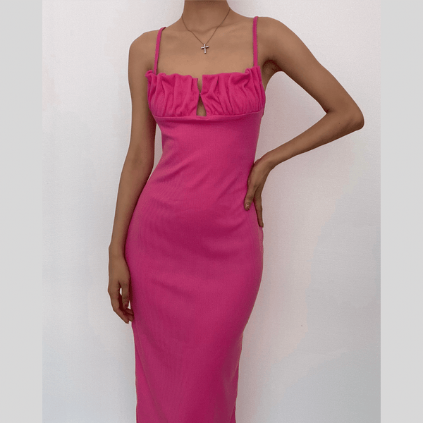 Sleeveless solid ruched ribbed backless cami dress  | red tango dress