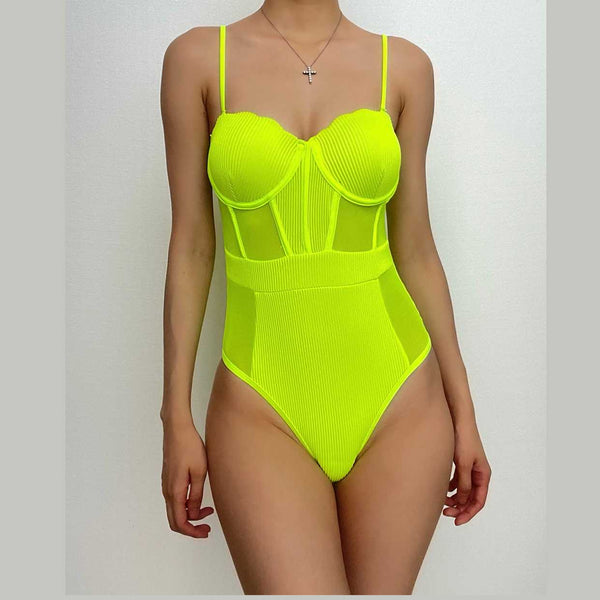 Maillot de bain une pièce rembourré à col en cœur uni 