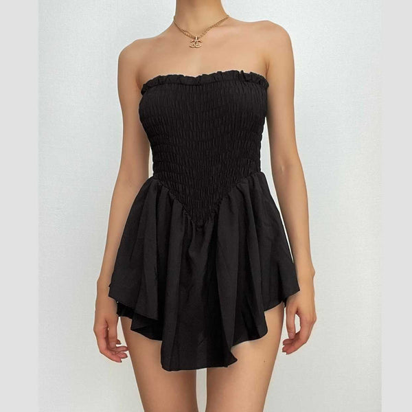 Robe mini tube froncée à volants et dos nu