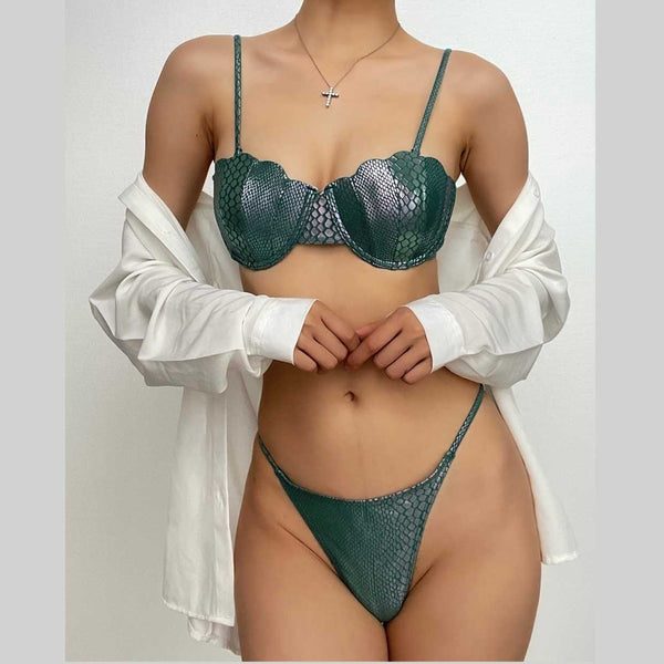 Maillot de bain bikini rembourré uni dos nu à paillettes et à nouer soi-même 