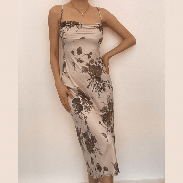 Robe camisole sans manches à dos nu et col bénitier à motif fleuri 