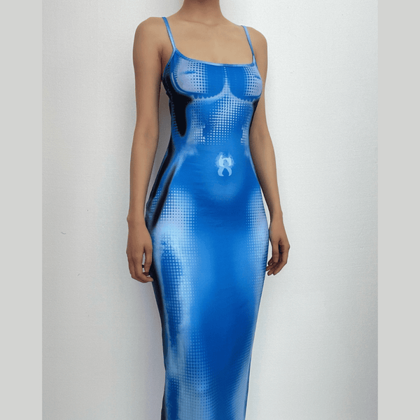 Robe camisole dos nu à imprimé contrasté et décolleté