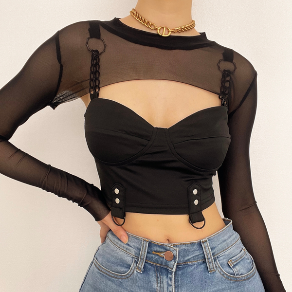 Sheer mesh long sleeve shrug