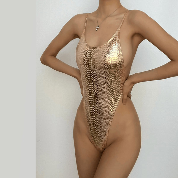 Maillot de bain une pièce dos nu croisé en peau de serpent
