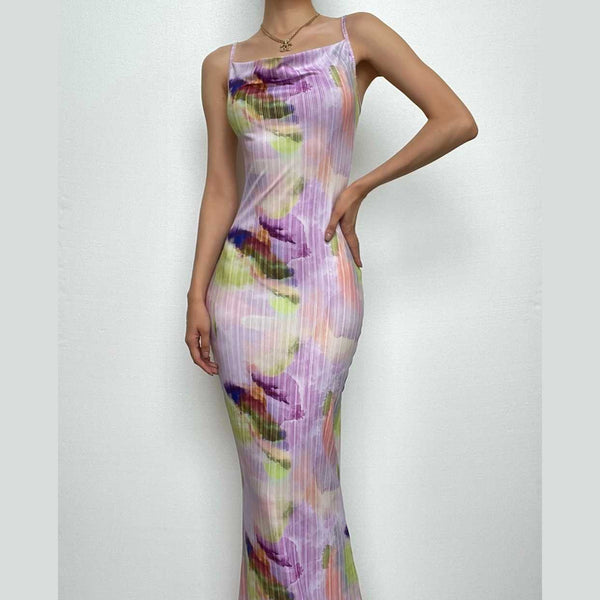 Backless cowl neck v neck contrast print cami maxi dress  | red tango dress